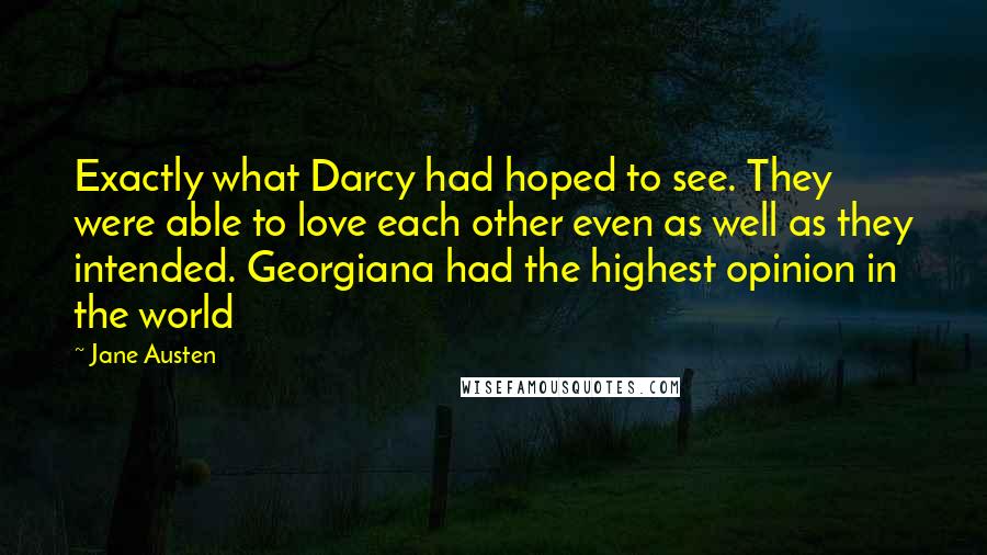 Jane Austen Quotes: Exactly what Darcy had hoped to see. They were able to love each other even as well as they intended. Georgiana had the highest opinion in the world