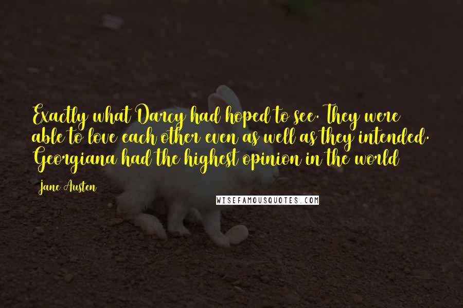 Jane Austen Quotes: Exactly what Darcy had hoped to see. They were able to love each other even as well as they intended. Georgiana had the highest opinion in the world