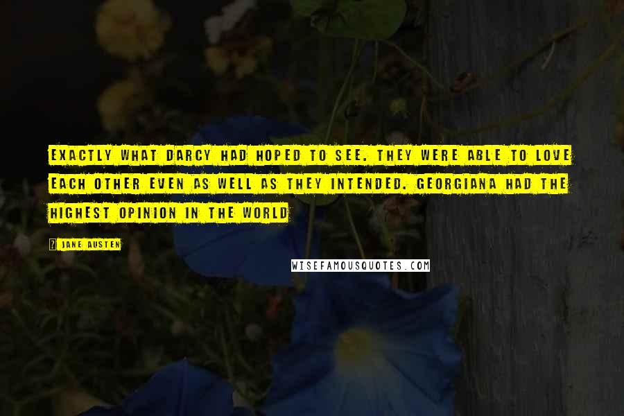 Jane Austen Quotes: Exactly what Darcy had hoped to see. They were able to love each other even as well as they intended. Georgiana had the highest opinion in the world