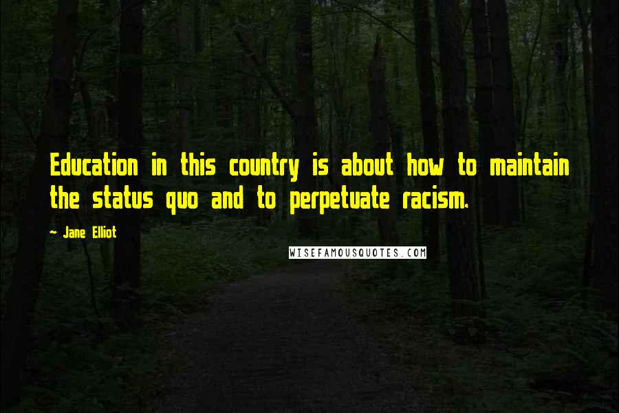 Jane Elliot Quotes: Education in this country is about how to maintain the status quo and to perpetuate racism.