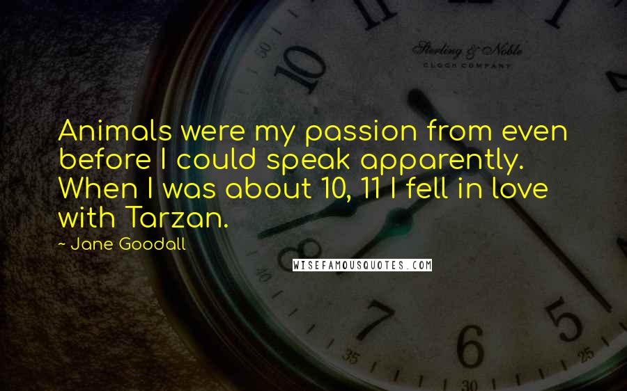 Jane Goodall Quotes: Animals were my passion from even before I could speak apparently. When I was about 10, 11 I fell in love with Tarzan.