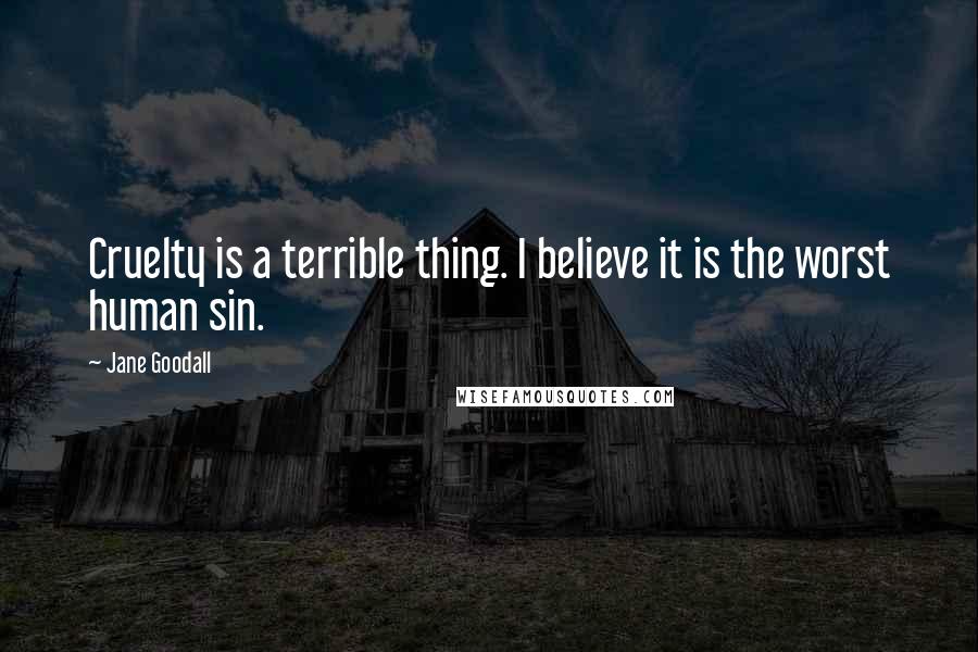 Jane Goodall Quotes: Cruelty is a terrible thing. I believe it is the worst human sin.