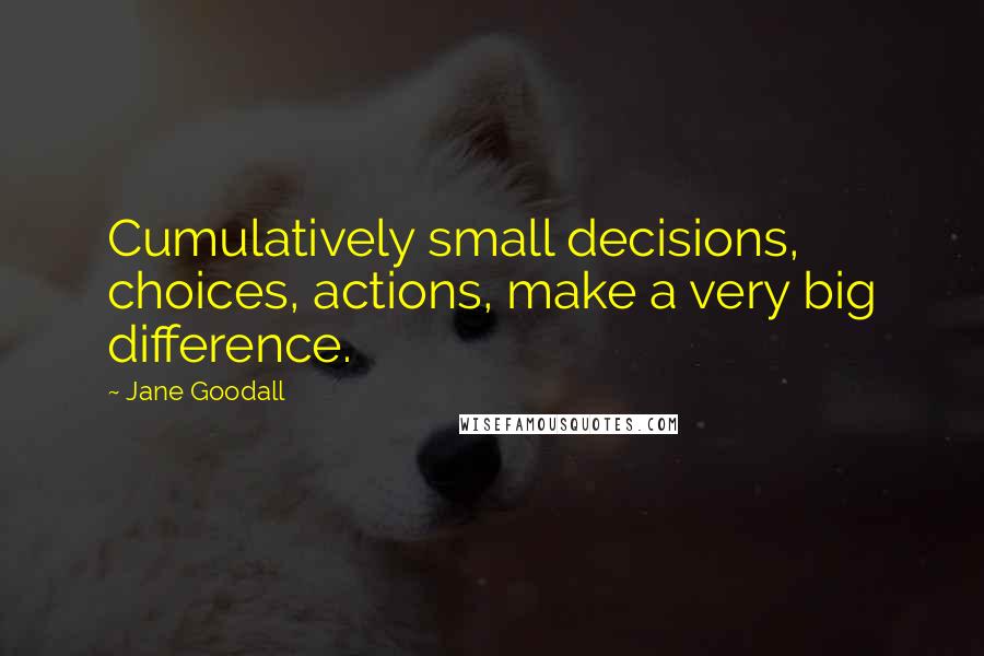 Jane Goodall Quotes: Cumulatively small decisions, choices, actions, make a very big difference.