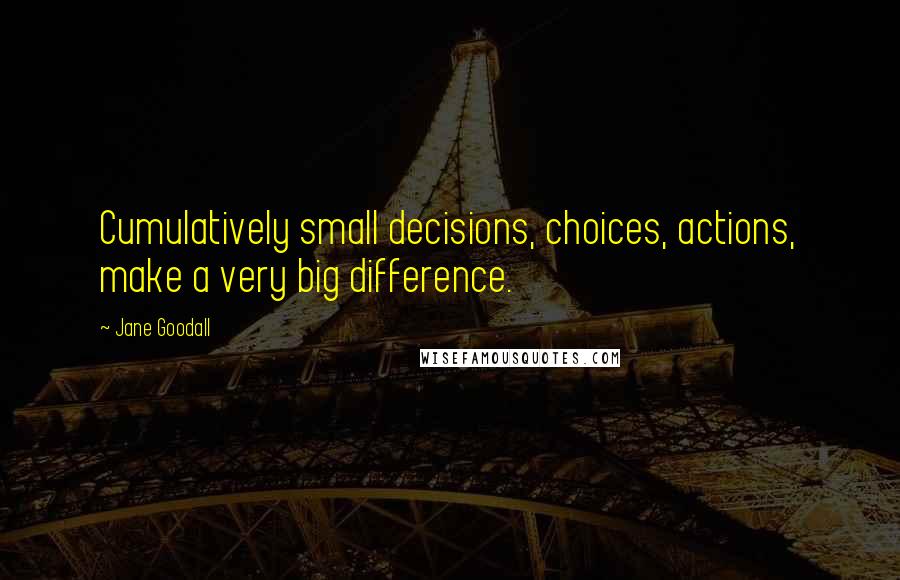 Jane Goodall Quotes: Cumulatively small decisions, choices, actions, make a very big difference.