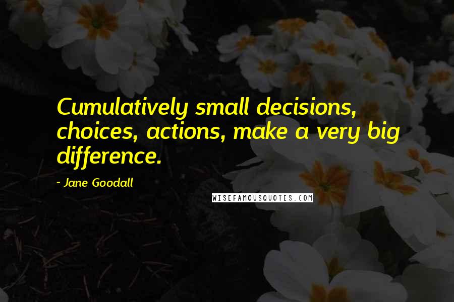 Jane Goodall Quotes: Cumulatively small decisions, choices, actions, make a very big difference.