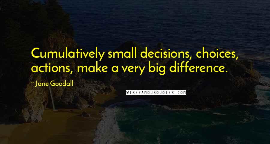 Jane Goodall Quotes: Cumulatively small decisions, choices, actions, make a very big difference.