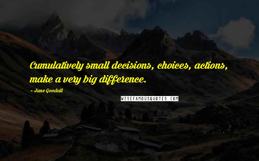 Jane Goodall Quotes: Cumulatively small decisions, choices, actions, make a very big difference.