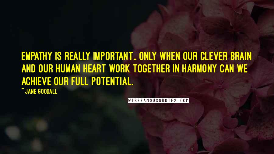 Jane Goodall Quotes: Empathy is really important.. Only when our clever brain and our human heart work together in harmony can we achieve our full potential.