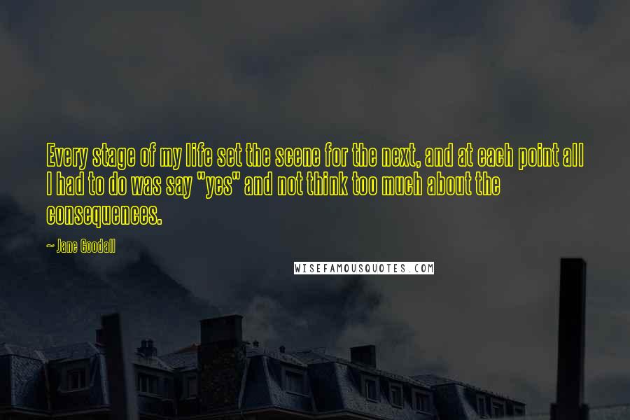 Jane Goodall Quotes: Every stage of my life set the scene for the next, and at each point all I had to do was say "yes" and not think too much about the consequences.