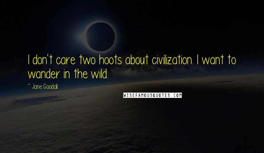 Jane Goodall Quotes: I don't care two hoots about civilization. I want to wander in the wild.