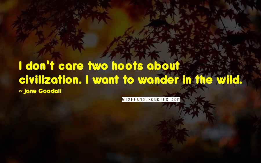 Jane Goodall Quotes: I don't care two hoots about civilization. I want to wander in the wild.