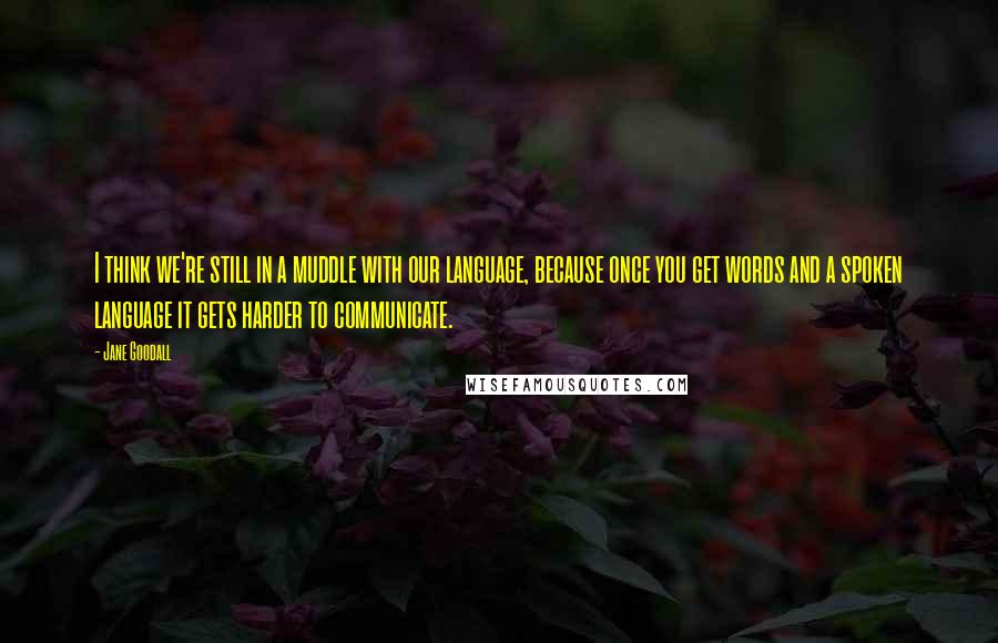 Jane Goodall Quotes: I think we're still in a muddle with our language, because once you get words and a spoken language it gets harder to communicate.