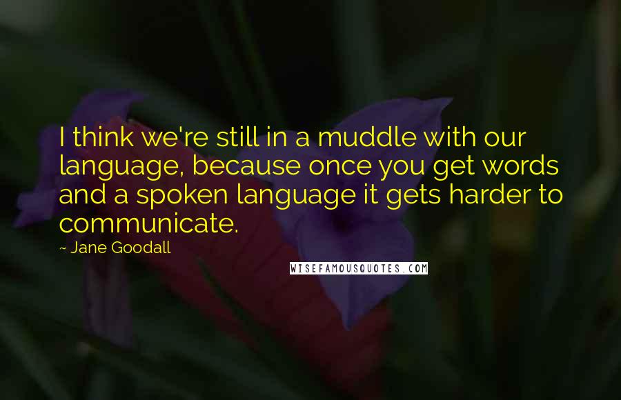 Jane Goodall Quotes: I think we're still in a muddle with our language, because once you get words and a spoken language it gets harder to communicate.