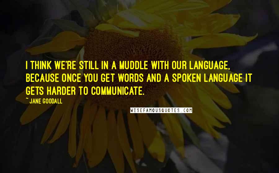 Jane Goodall Quotes: I think we're still in a muddle with our language, because once you get words and a spoken language it gets harder to communicate.