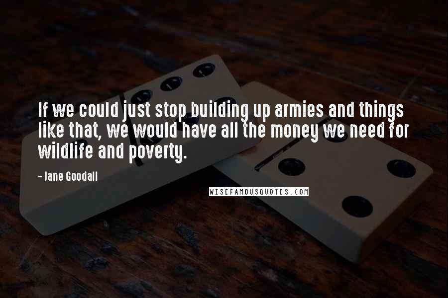 Jane Goodall Quotes: If we could just stop building up armies and things like that, we would have all the money we need for wildlife and poverty.