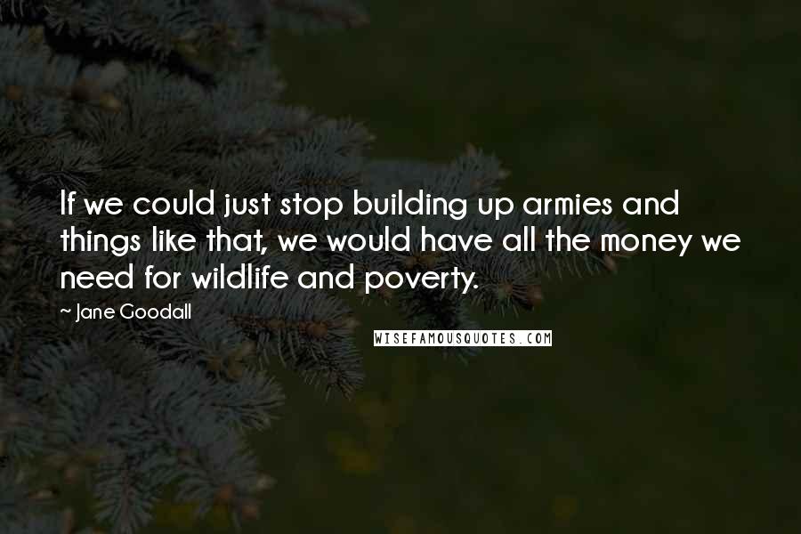 Jane Goodall Quotes: If we could just stop building up armies and things like that, we would have all the money we need for wildlife and poverty.