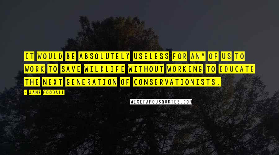 Jane Goodall Quotes: It would be absolutely useless for any of us to work to save wildlife without working to educate the next generation of conservationists.