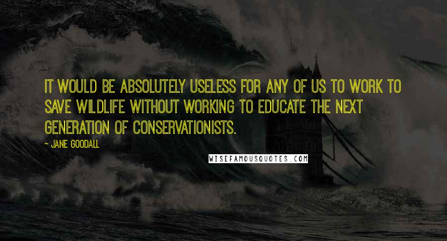 Jane Goodall Quotes: It would be absolutely useless for any of us to work to save wildlife without working to educate the next generation of conservationists.