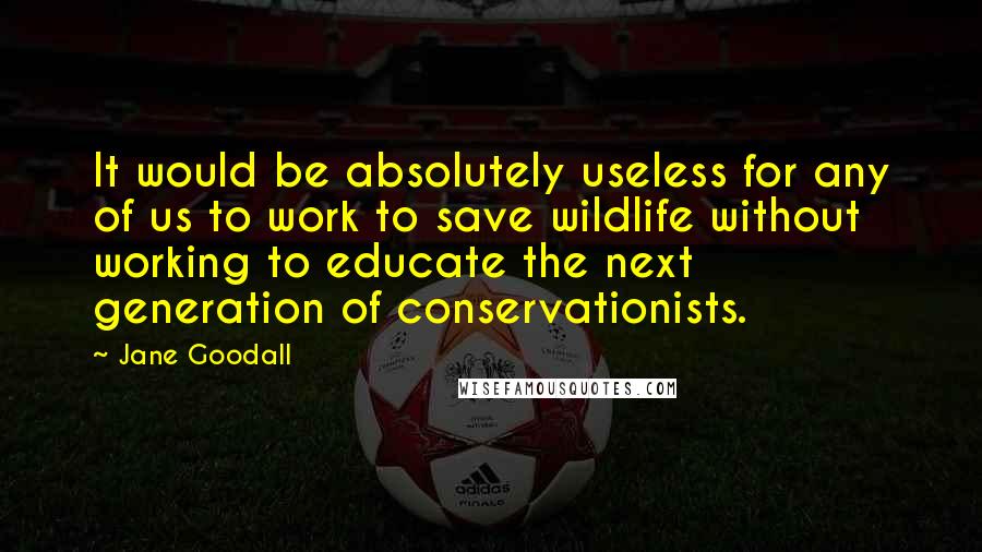 Jane Goodall Quotes: It would be absolutely useless for any of us to work to save wildlife without working to educate the next generation of conservationists.