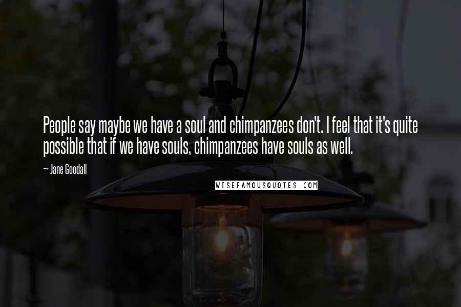 Jane Goodall Quotes: People say maybe we have a soul and chimpanzees don't. I feel that it's quite possible that if we have souls, chimpanzees have souls as well.