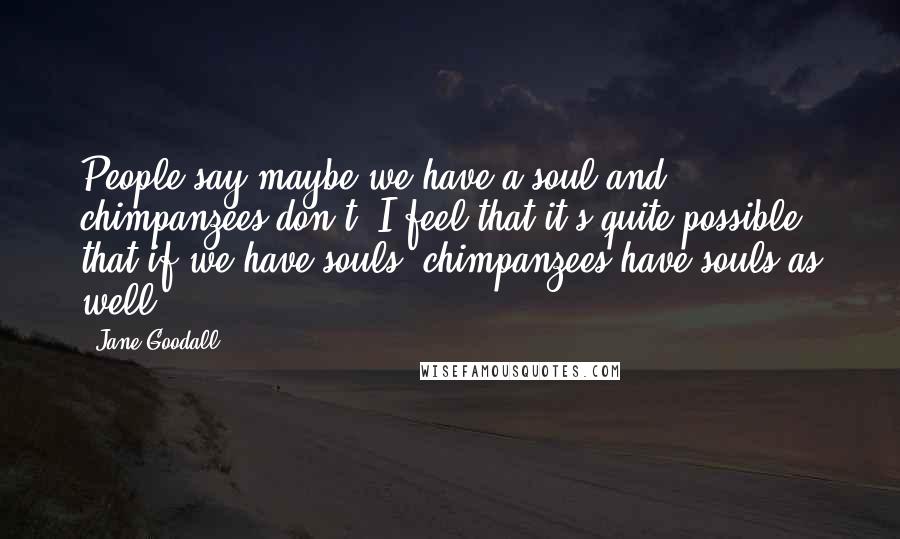Jane Goodall Quotes: People say maybe we have a soul and chimpanzees don't. I feel that it's quite possible that if we have souls, chimpanzees have souls as well.