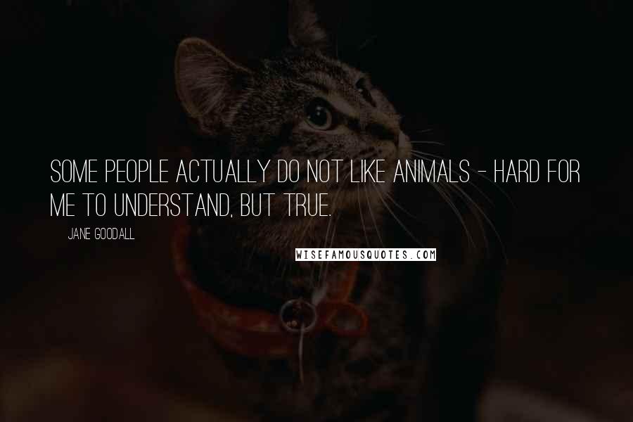 Jane Goodall Quotes: Some people actually do not like animals - hard for me to understand, but true.