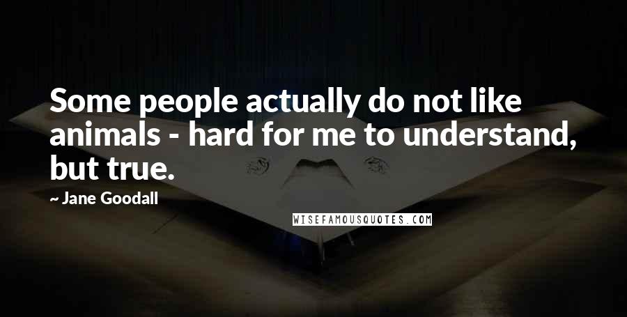 Jane Goodall Quotes: Some people actually do not like animals - hard for me to understand, but true.