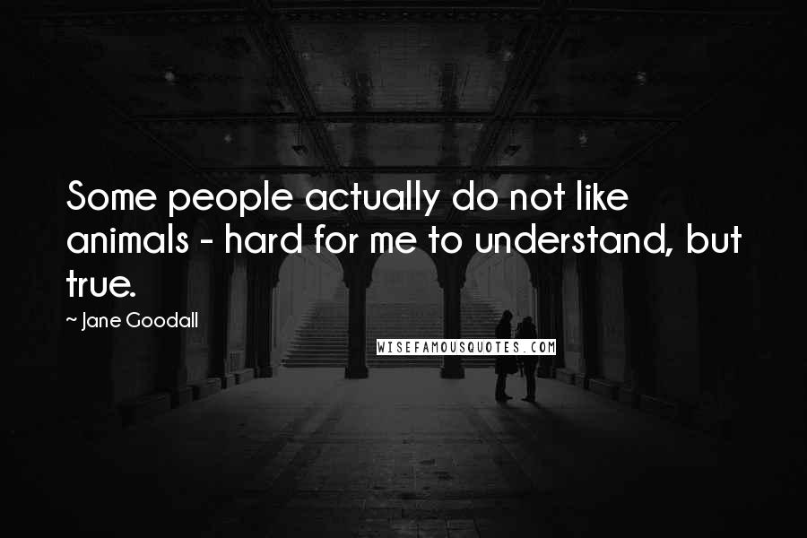 Jane Goodall Quotes: Some people actually do not like animals - hard for me to understand, but true.