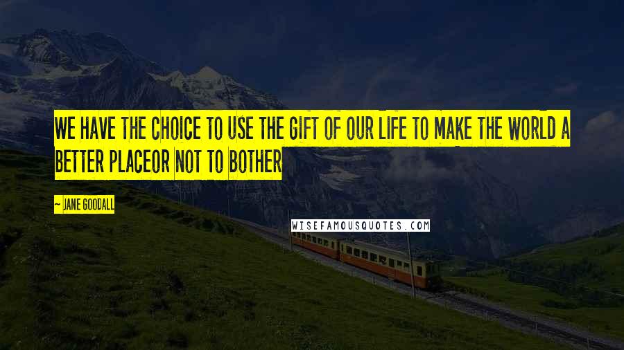 Jane Goodall Quotes: We have the choice to use the gift of our life to make the world a better placeor not to bother