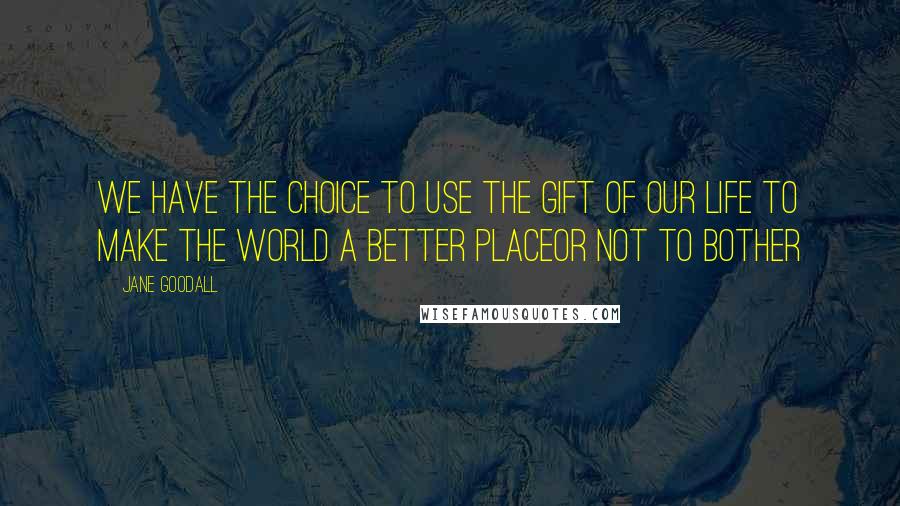 Jane Goodall Quotes: We have the choice to use the gift of our life to make the world a better placeor not to bother