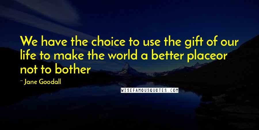 Jane Goodall Quotes: We have the choice to use the gift of our life to make the world a better placeor not to bother
