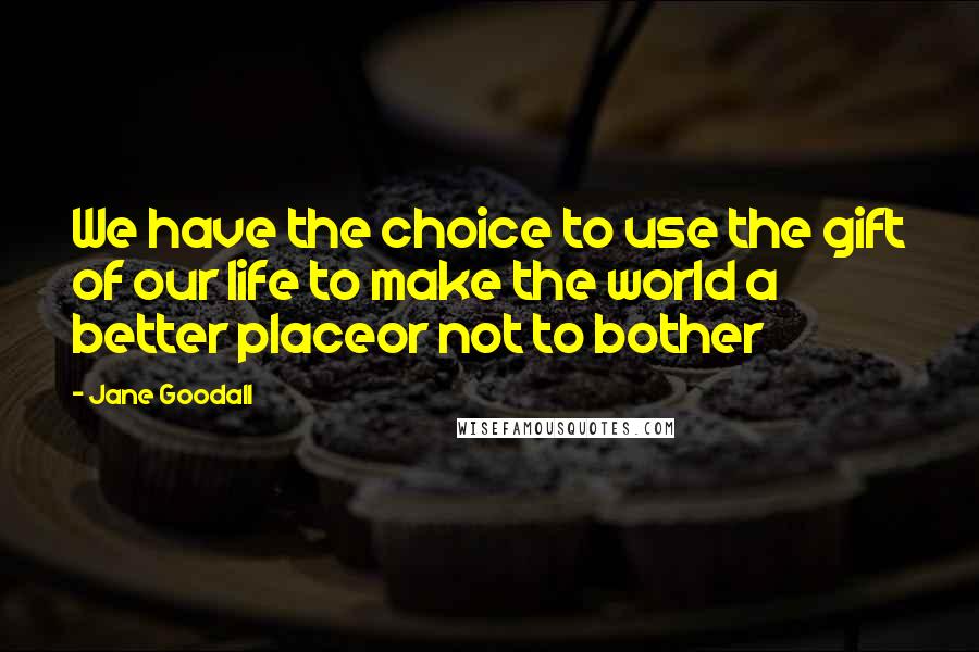 Jane Goodall Quotes: We have the choice to use the gift of our life to make the world a better placeor not to bother