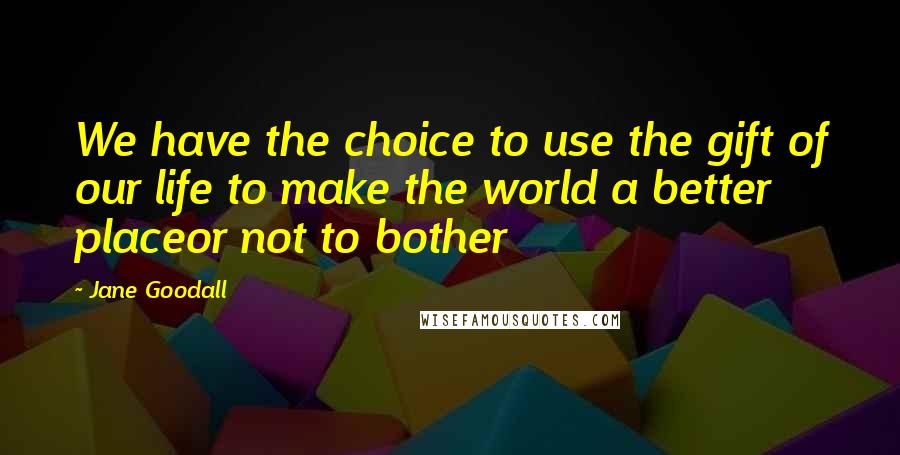 Jane Goodall Quotes: We have the choice to use the gift of our life to make the world a better placeor not to bother