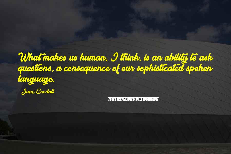 Jane Goodall Quotes: What makes us human, I think, is an ability to ask questions, a consequence of our sophisticated spoken language.