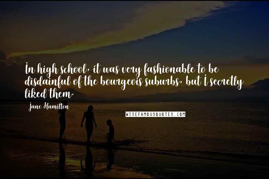 Jane Hamilton Quotes: In high school, it was very fashionable to be disdainful of the bourgeois suburbs, but I secretly liked them.