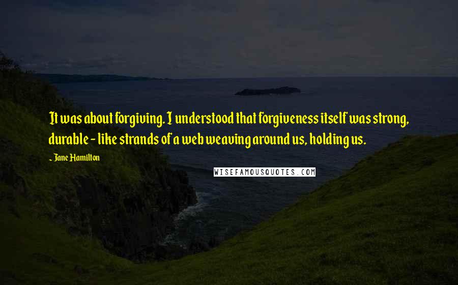 Jane Hamilton Quotes: It was about forgiving. I understood that forgiveness itself was strong, durable - like strands of a web weaving around us, holding us.