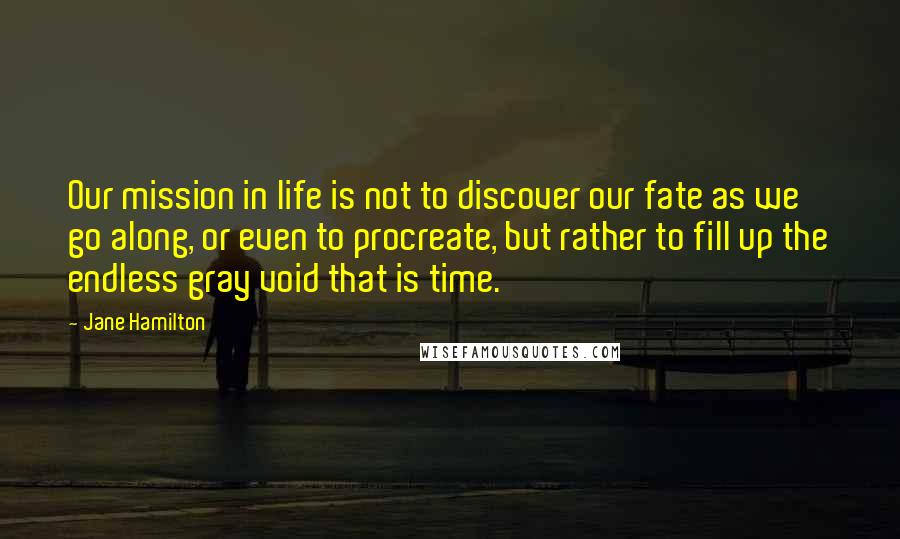 Jane Hamilton Quotes: Our mission in life is not to discover our fate as we go along, or even to procreate, but rather to fill up the endless gray void that is time.