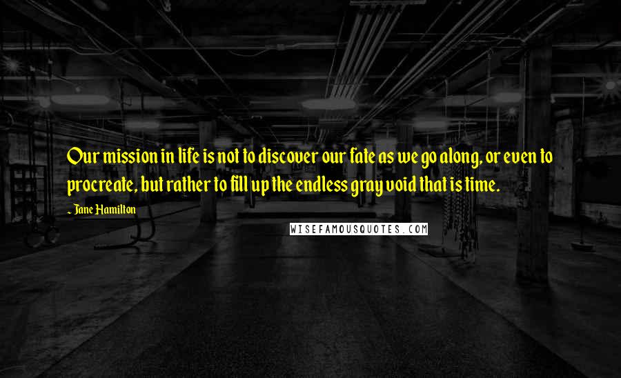 Jane Hamilton Quotes: Our mission in life is not to discover our fate as we go along, or even to procreate, but rather to fill up the endless gray void that is time.
