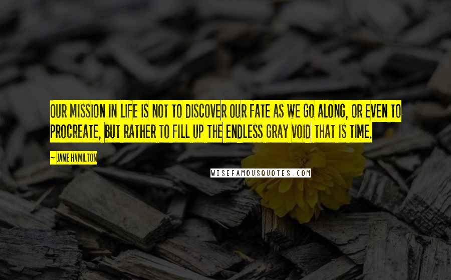 Jane Hamilton Quotes: Our mission in life is not to discover our fate as we go along, or even to procreate, but rather to fill up the endless gray void that is time.