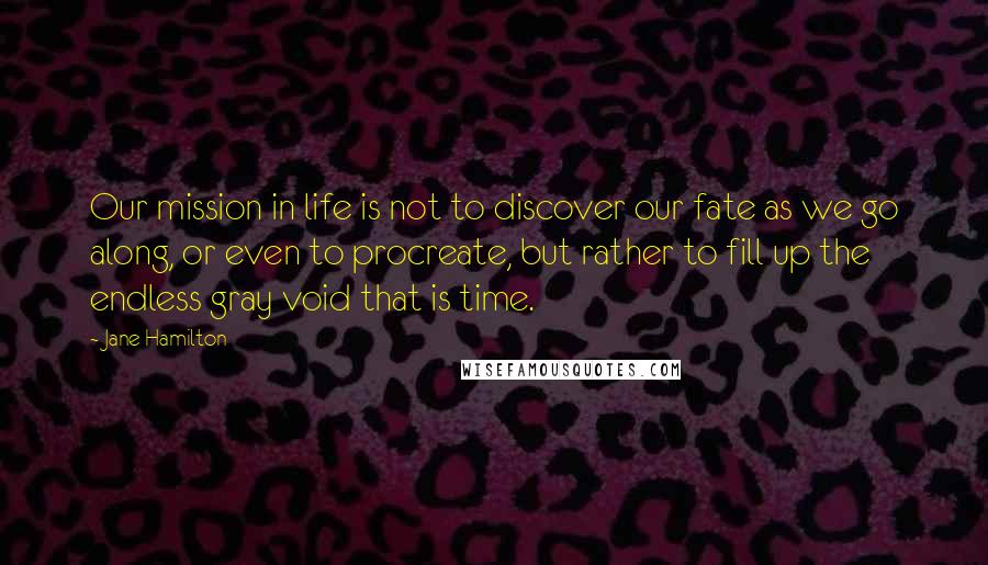 Jane Hamilton Quotes: Our mission in life is not to discover our fate as we go along, or even to procreate, but rather to fill up the endless gray void that is time.