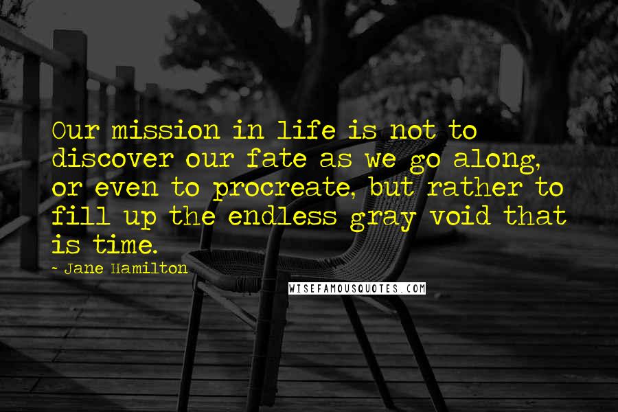 Jane Hamilton Quotes: Our mission in life is not to discover our fate as we go along, or even to procreate, but rather to fill up the endless gray void that is time.