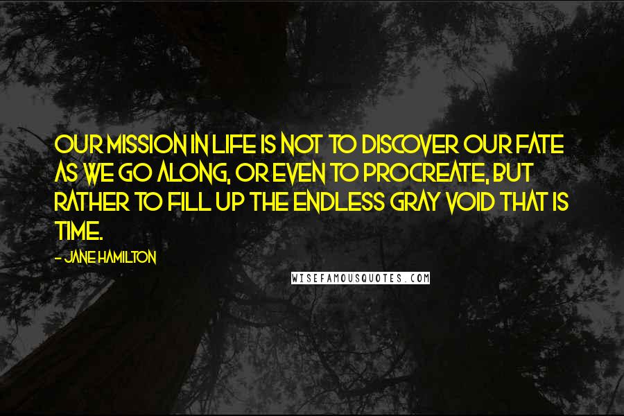 Jane Hamilton Quotes: Our mission in life is not to discover our fate as we go along, or even to procreate, but rather to fill up the endless gray void that is time.