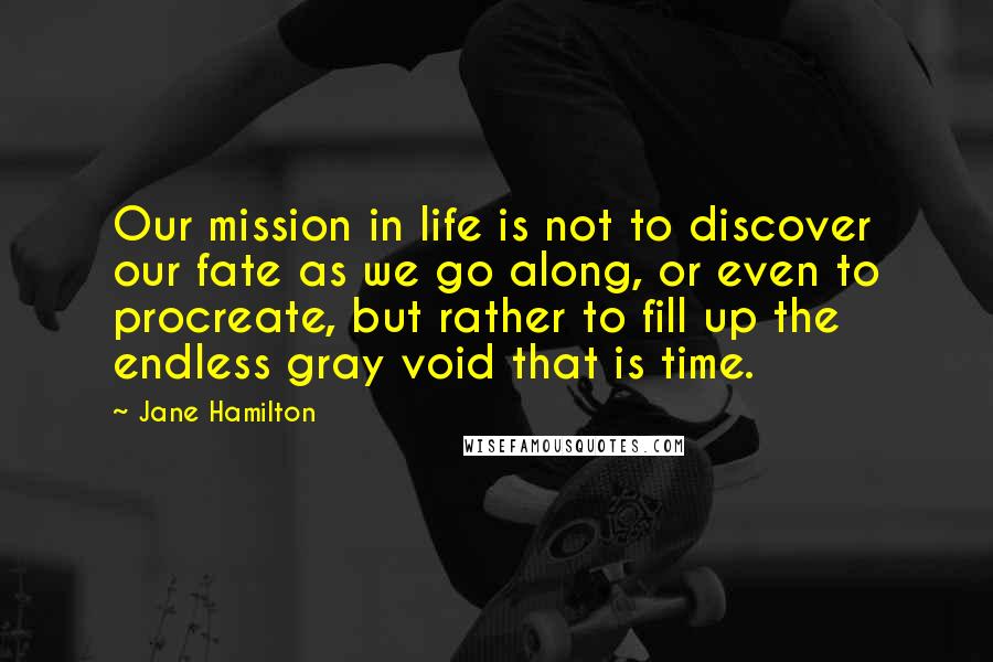 Jane Hamilton Quotes: Our mission in life is not to discover our fate as we go along, or even to procreate, but rather to fill up the endless gray void that is time.