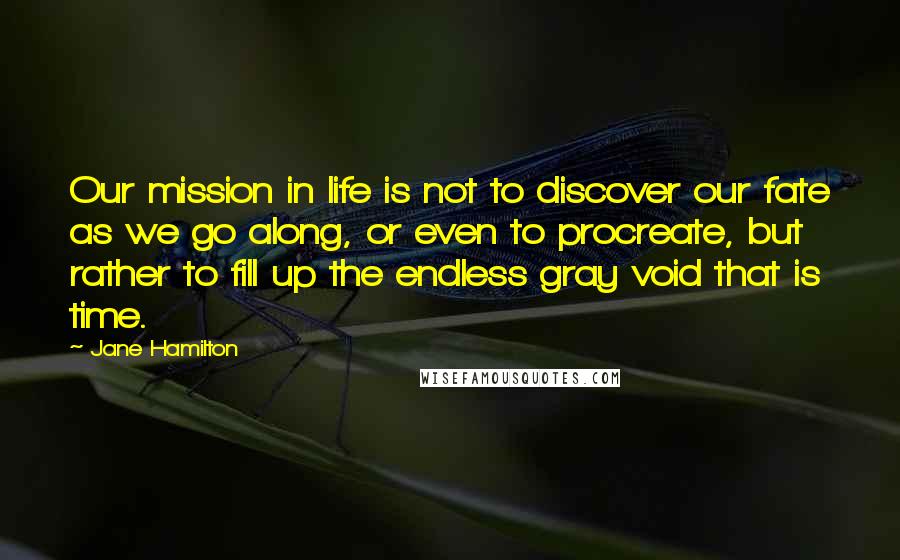 Jane Hamilton Quotes: Our mission in life is not to discover our fate as we go along, or even to procreate, but rather to fill up the endless gray void that is time.