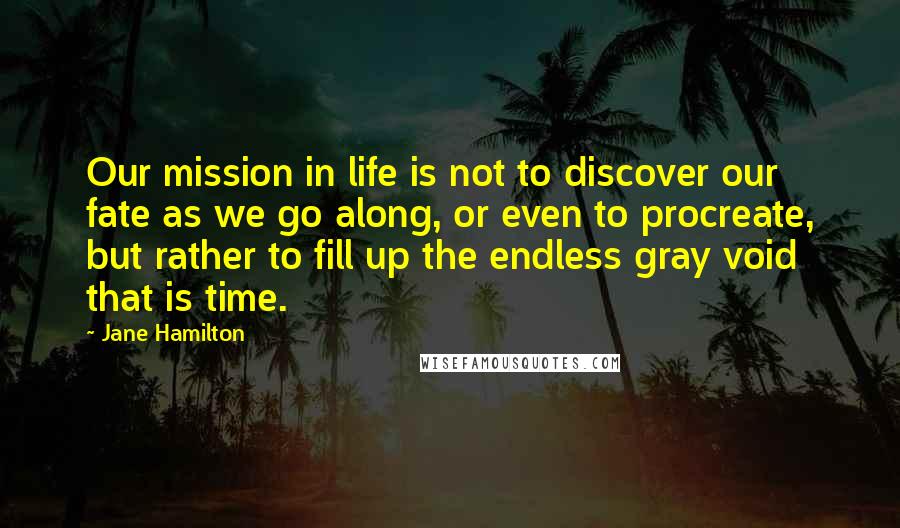 Jane Hamilton Quotes: Our mission in life is not to discover our fate as we go along, or even to procreate, but rather to fill up the endless gray void that is time.