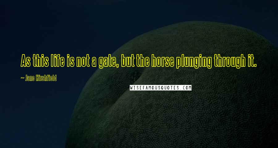 Jane Hirshfield Quotes: As this life is not a gate, but the horse plunging through it.