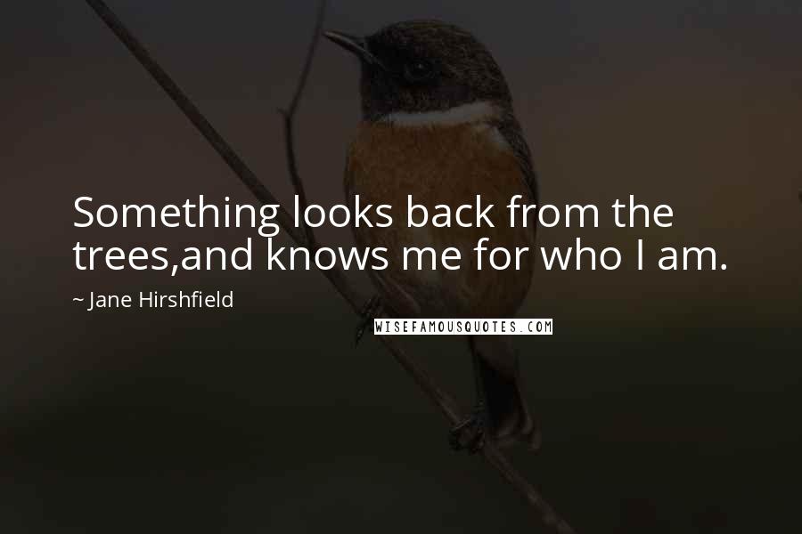 Jane Hirshfield Quotes: Something looks back from the trees,and knows me for who I am.