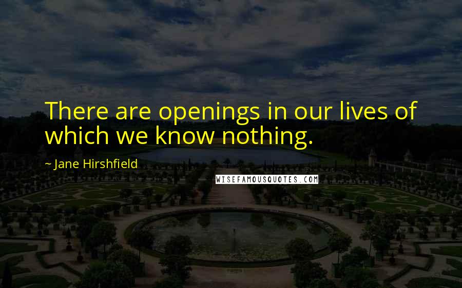 Jane Hirshfield Quotes: There are openings in our lives of which we know nothing.