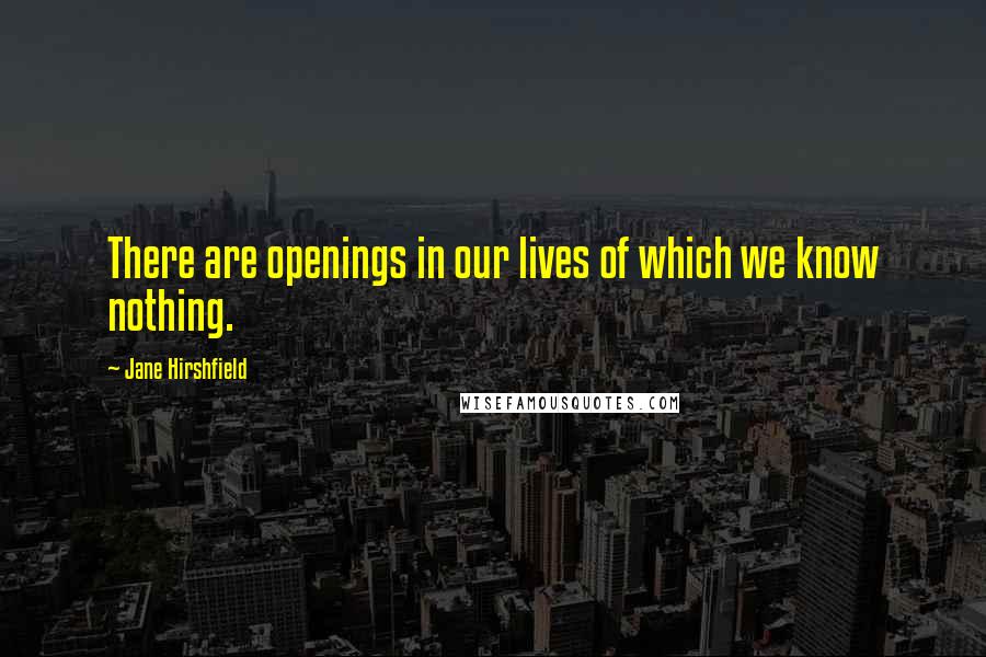 Jane Hirshfield Quotes: There are openings in our lives of which we know nothing.