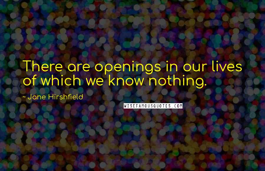 Jane Hirshfield Quotes: There are openings in our lives of which we know nothing.